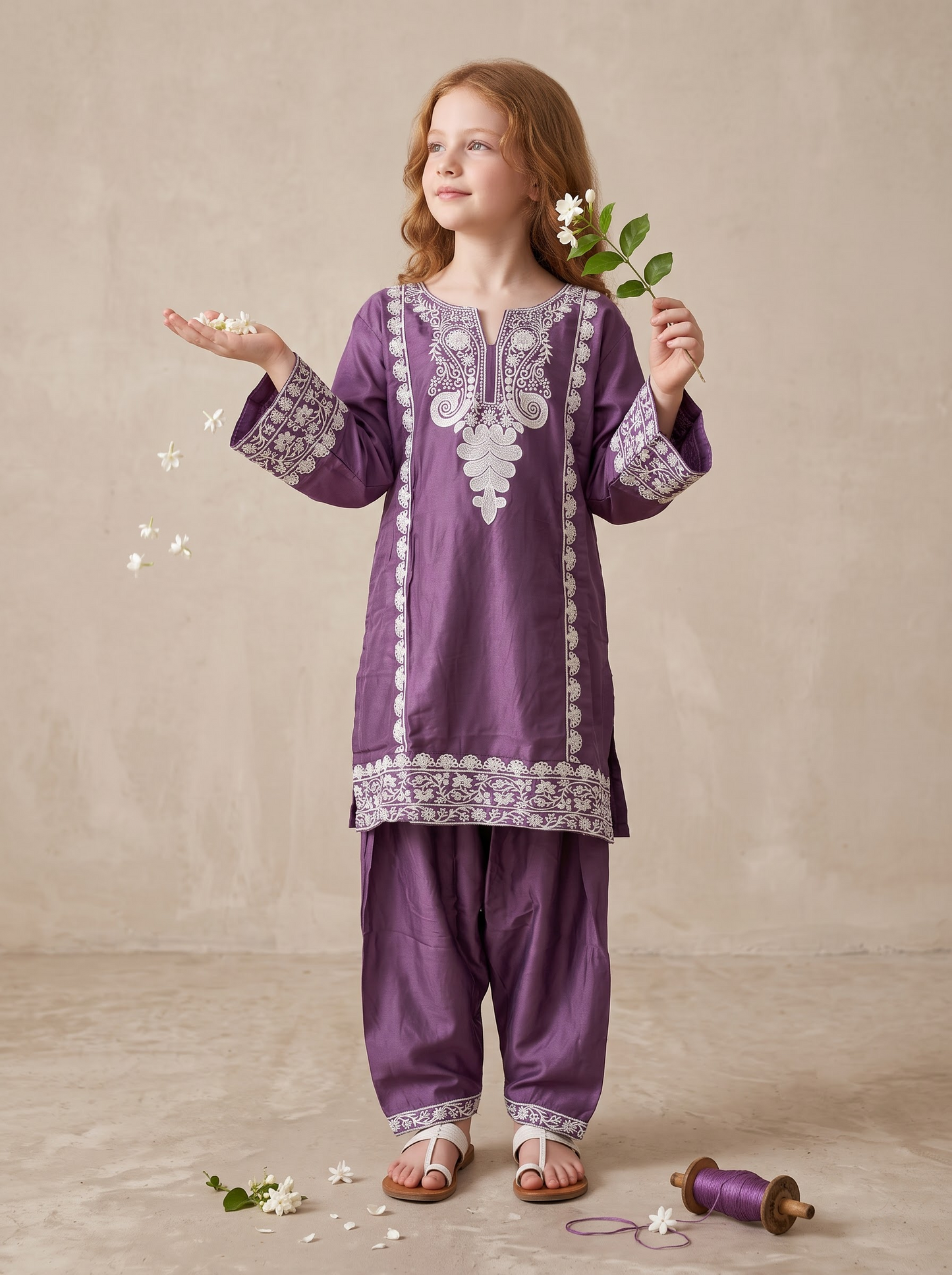 Cotton Embroidery Farshi Pant Set 1684 Purple