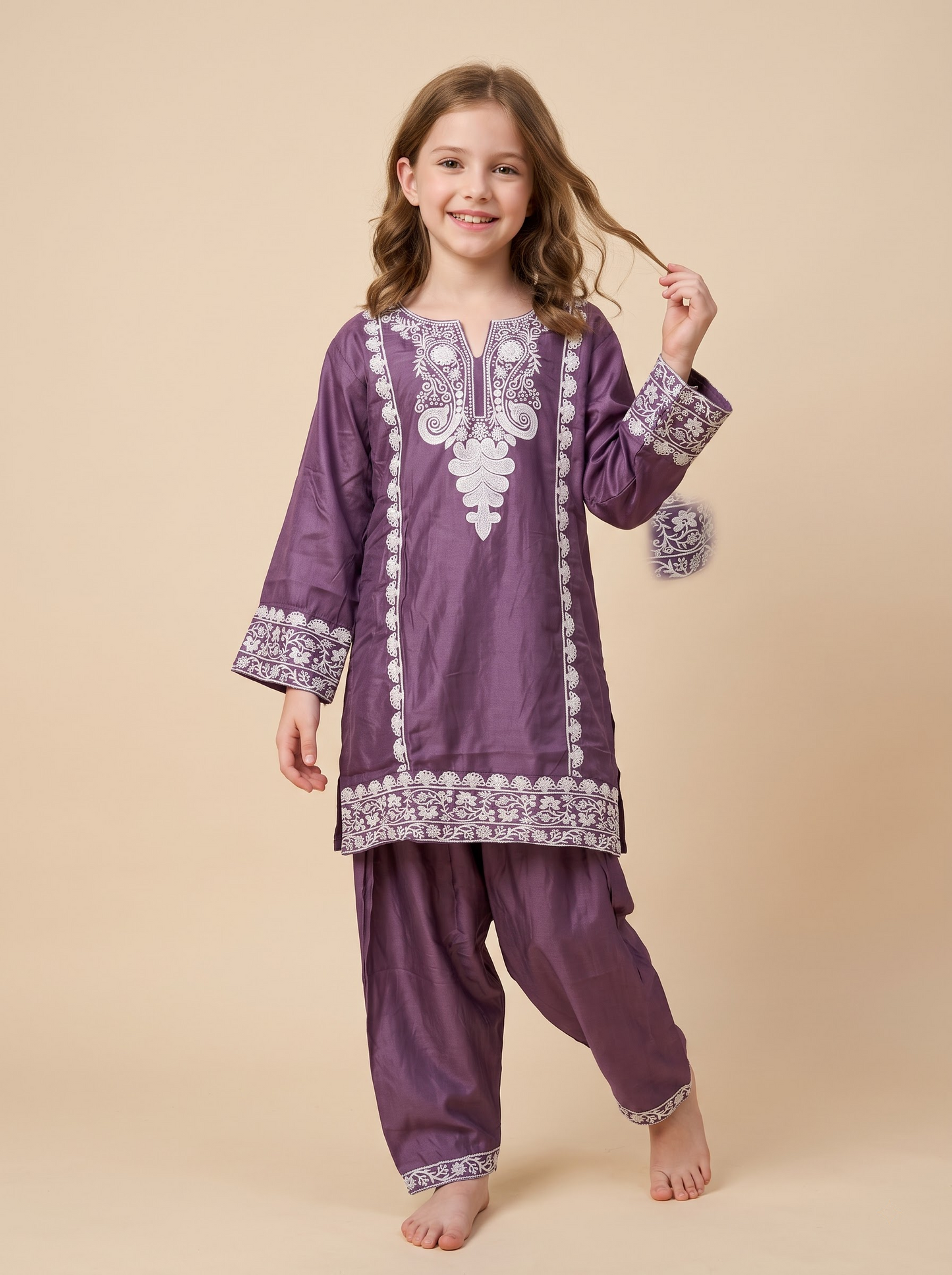 Cotton Embroidery Farshi Pant Set 1684 Purple