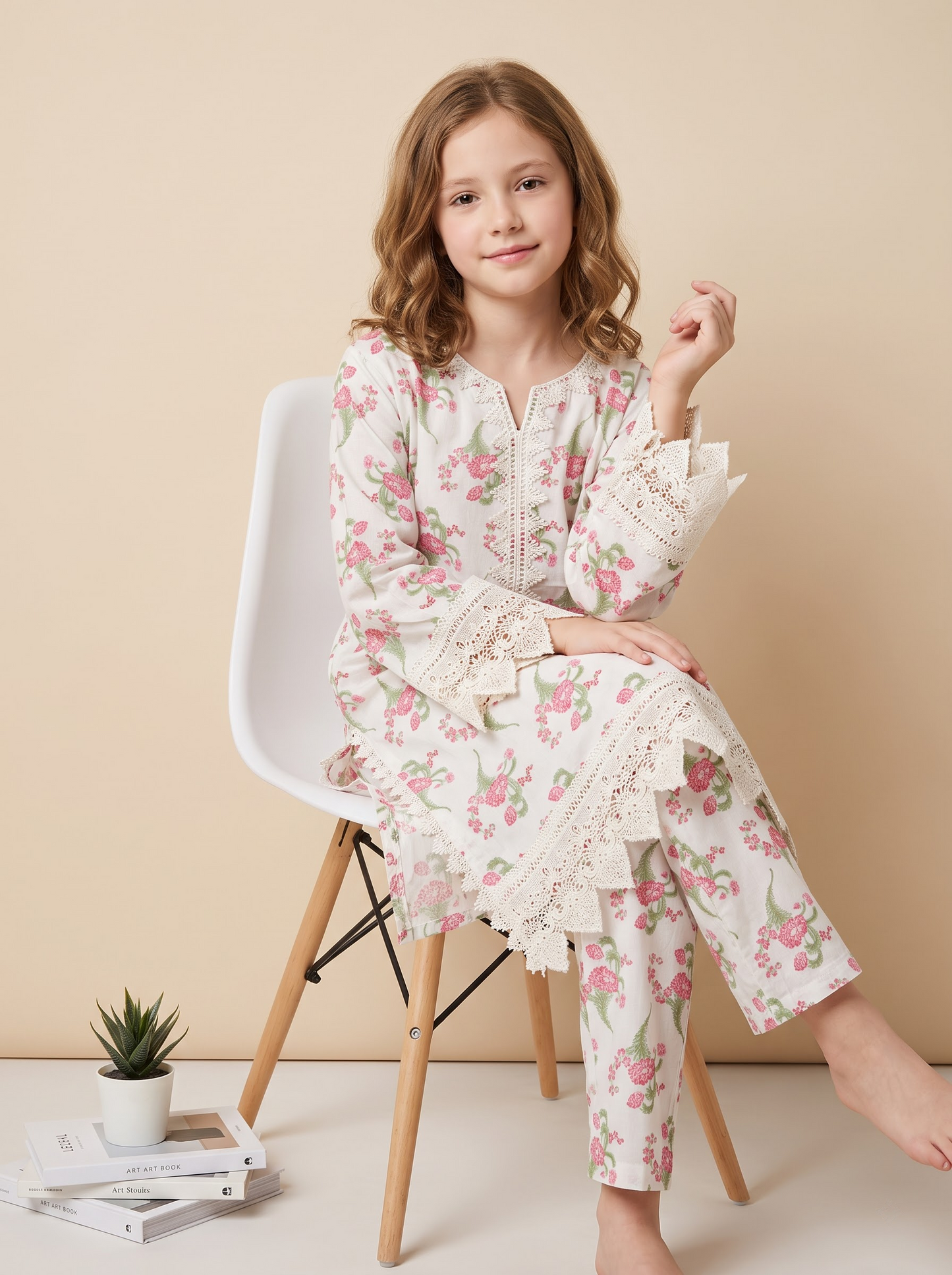 Cotton Printed Kurti Set 1686 White