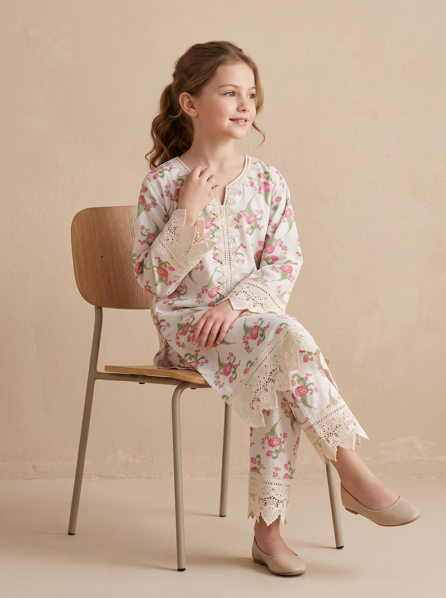Cotton Printed Kurti Set 1686 White