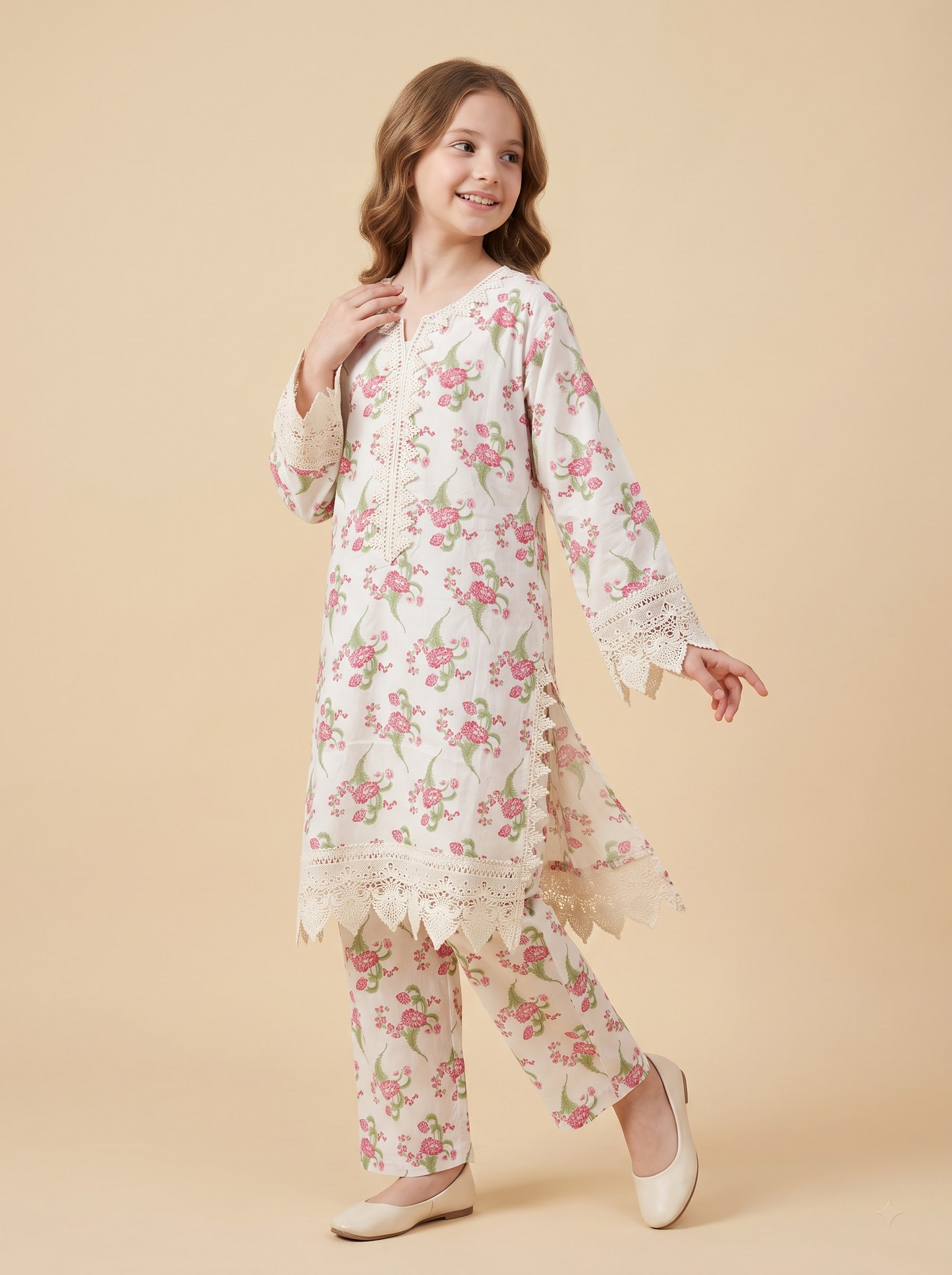 Cotton Printed Kurti Set 1686 White