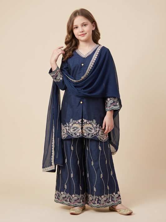 Georgette Embroidery Plazo Set 1687 Blue
