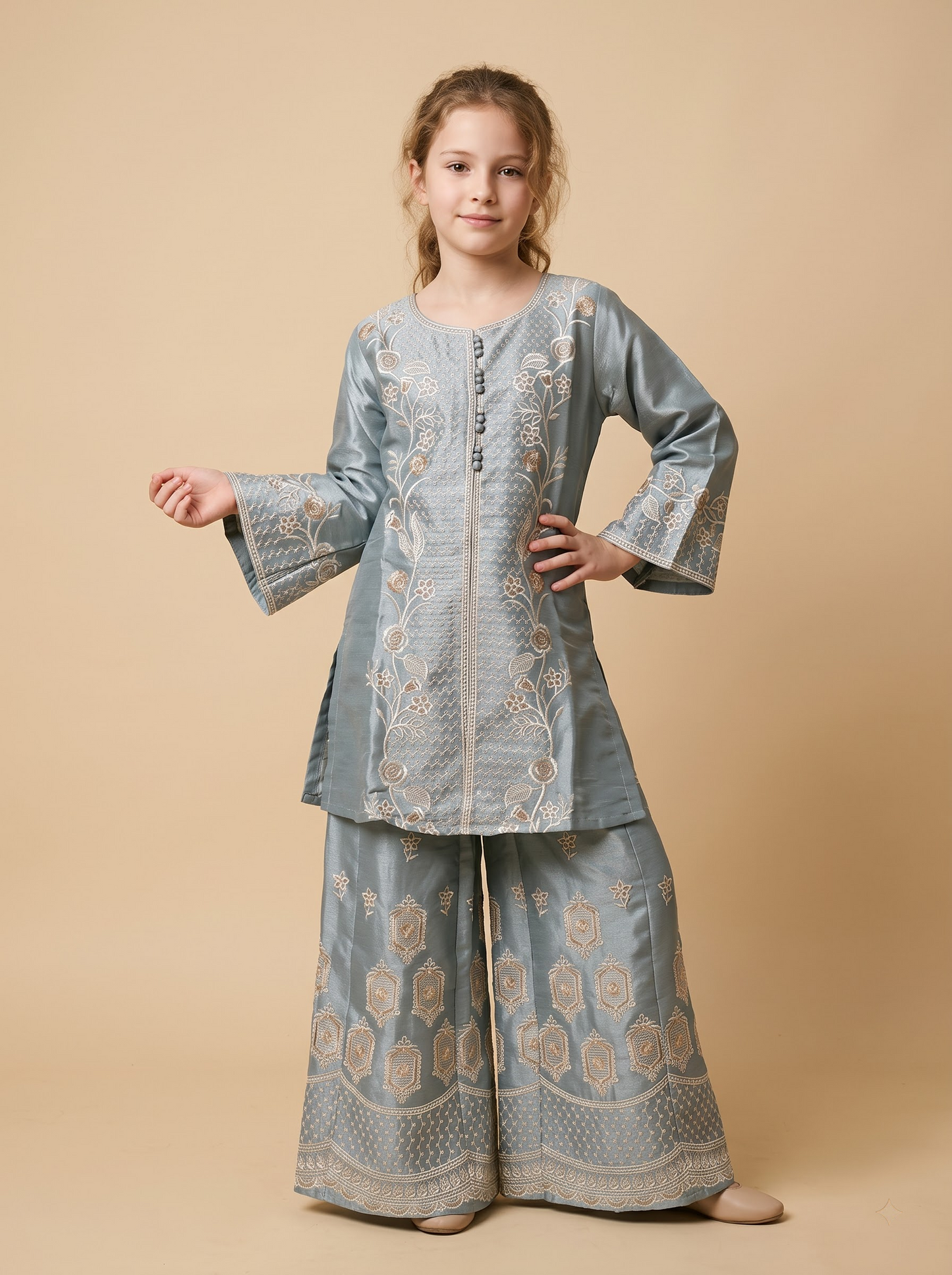Georgette Embroidery Plazo Set 1688 Grey