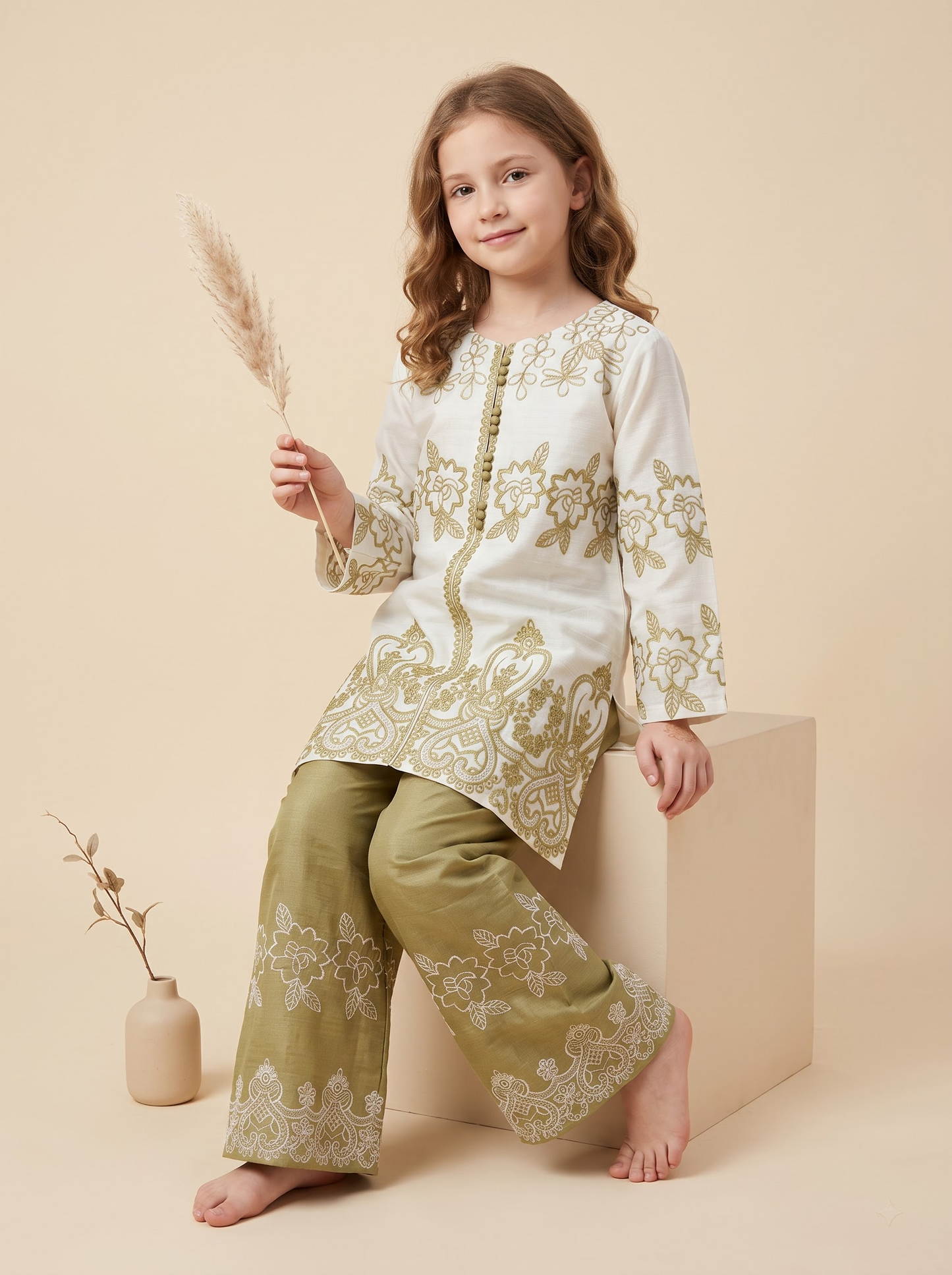 Georgette Embroidery Kurti Set 1689 Green