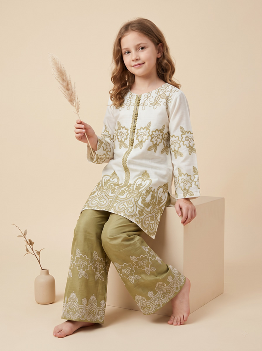 Georgette Embroidery Kurti Set 1689 Green