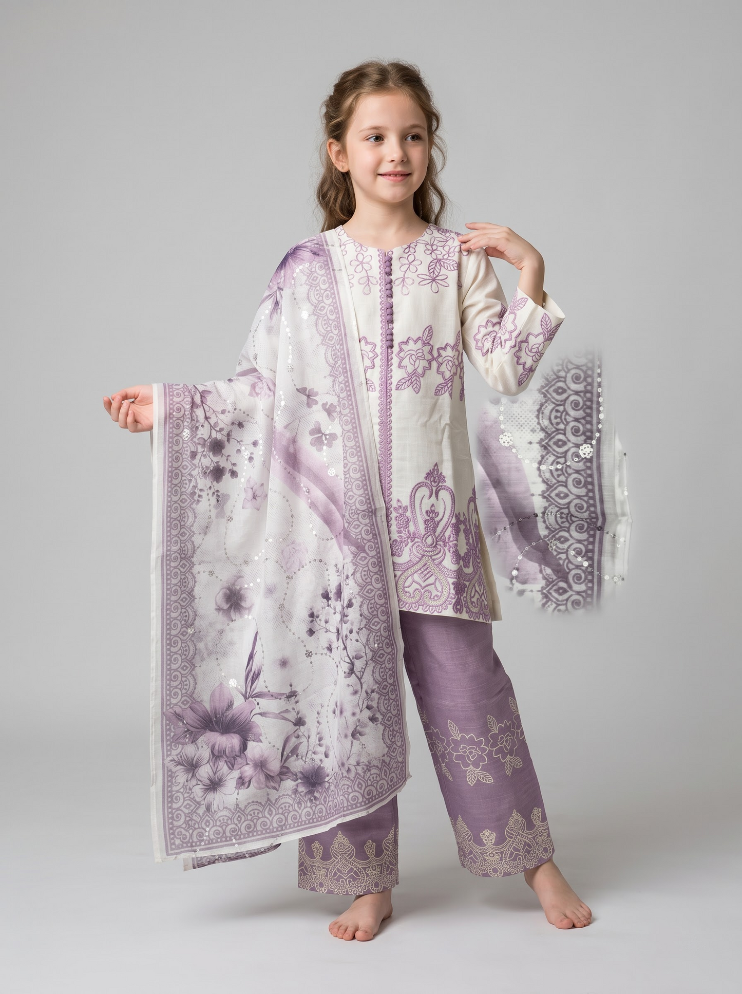 Georgette Embroidery Kurti Set 1690 Purple