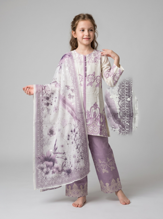 Georgette Embroidery Kurti Set 1690 Purple