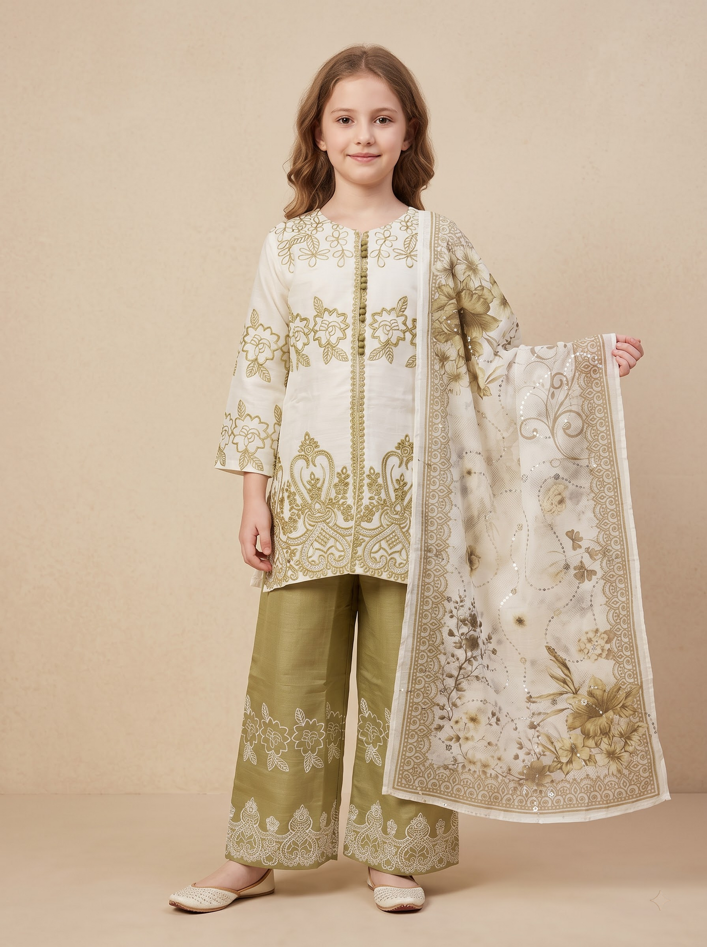 Georgette Embroidery Kurti Set 1689 Green