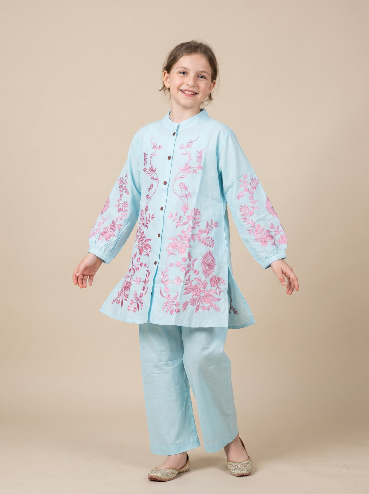 Cotton Embroidery Kurti Set 1725 Blue
