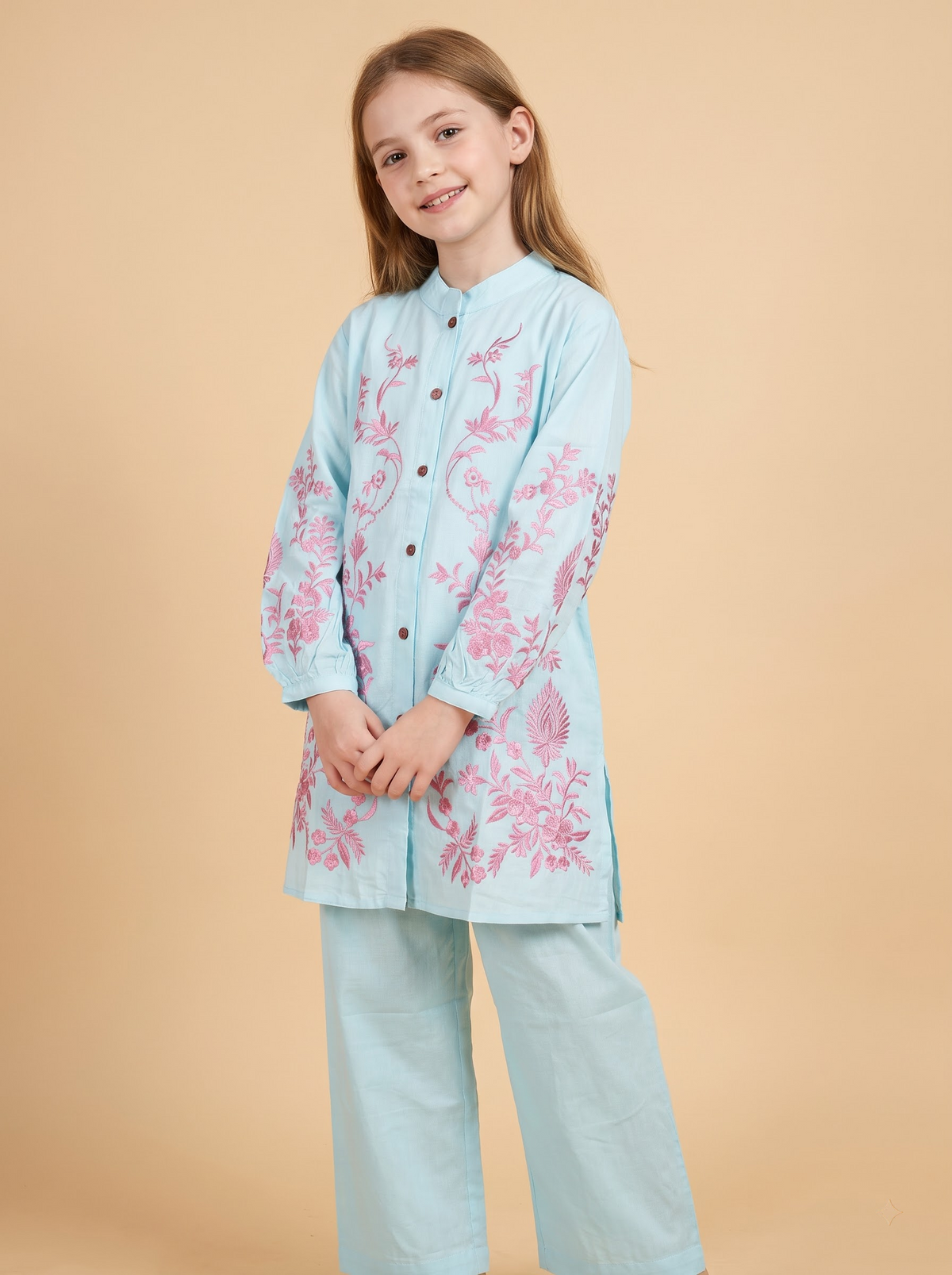 Cotton Embroidery Kurti Set 1725 Blue