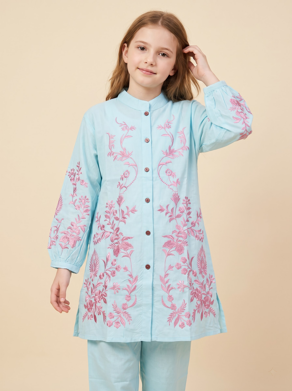 Cotton Embroidery Kurti Set 1725 Blue