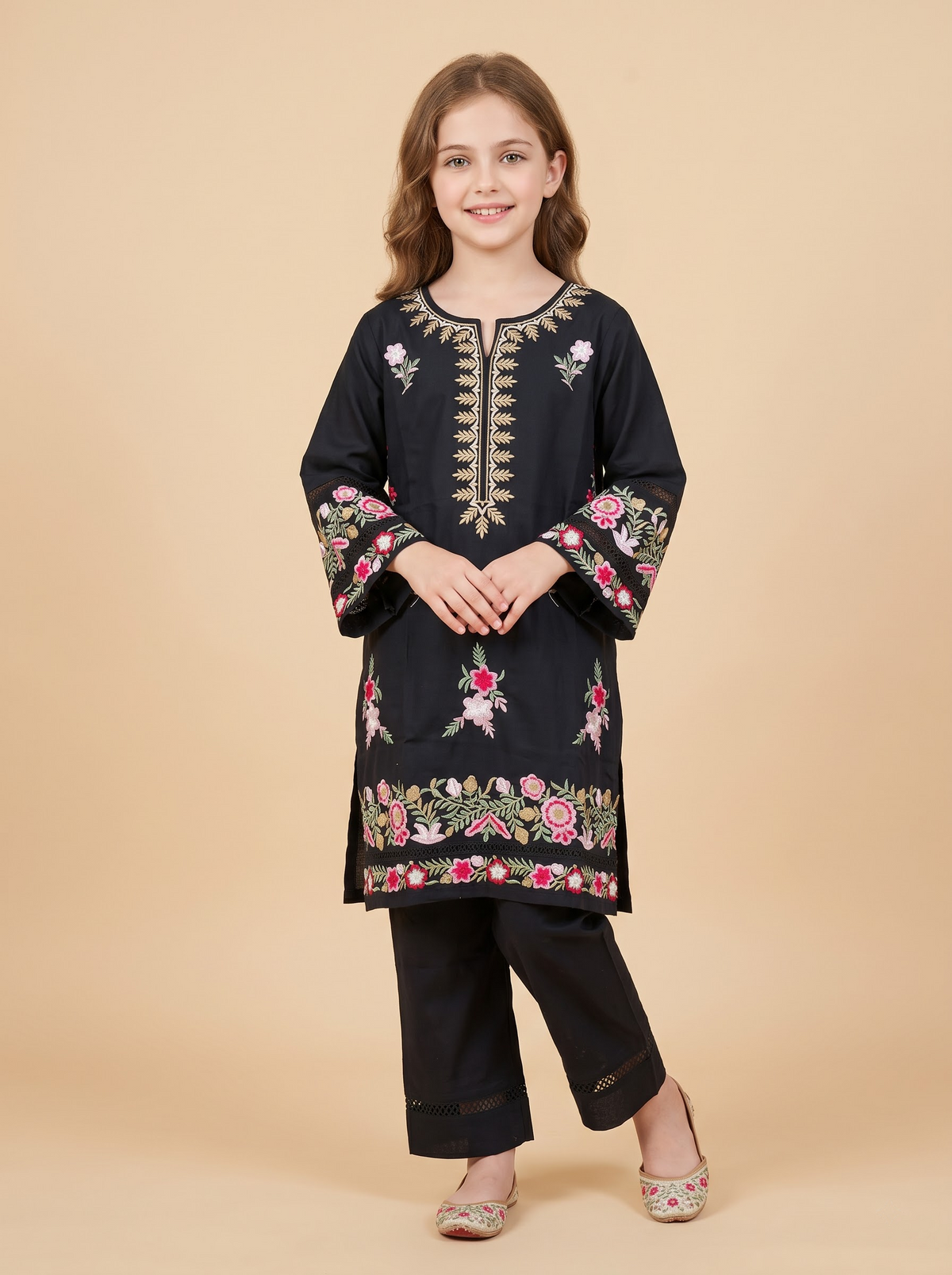 Cotton Embroidery Kurti Set 1759 Black
