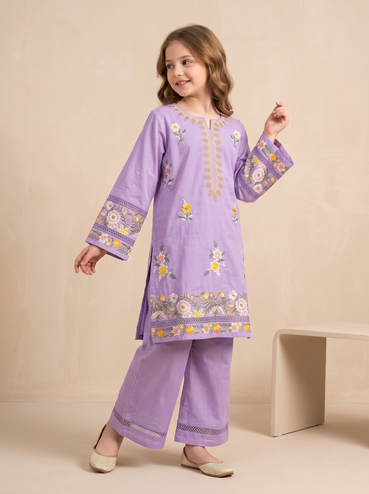 Cotton Embroidery Kurti Set 1760 Purple