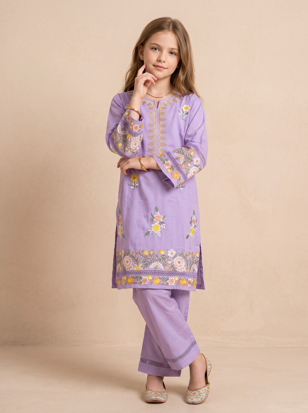 Cotton Embroidery Kurti Set 1760 Purple