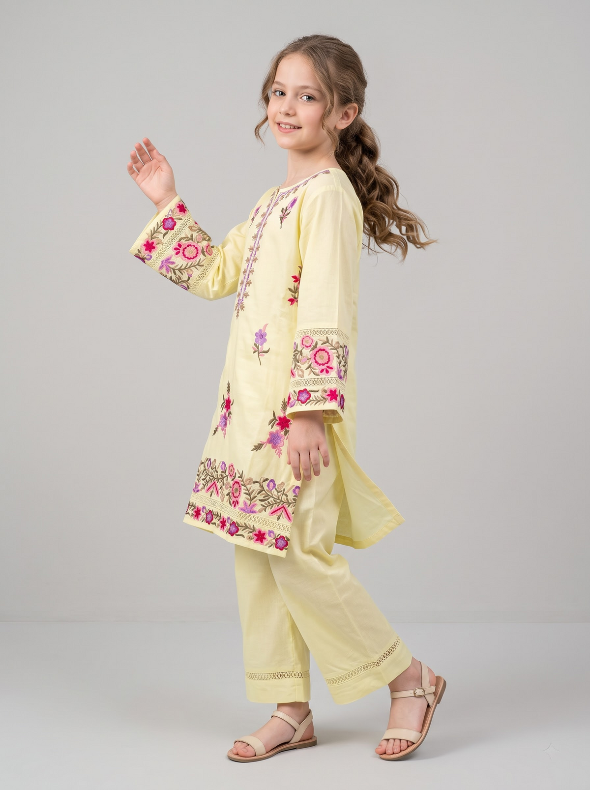 Cotton Embroidery Kurti Set 1761 Yellow