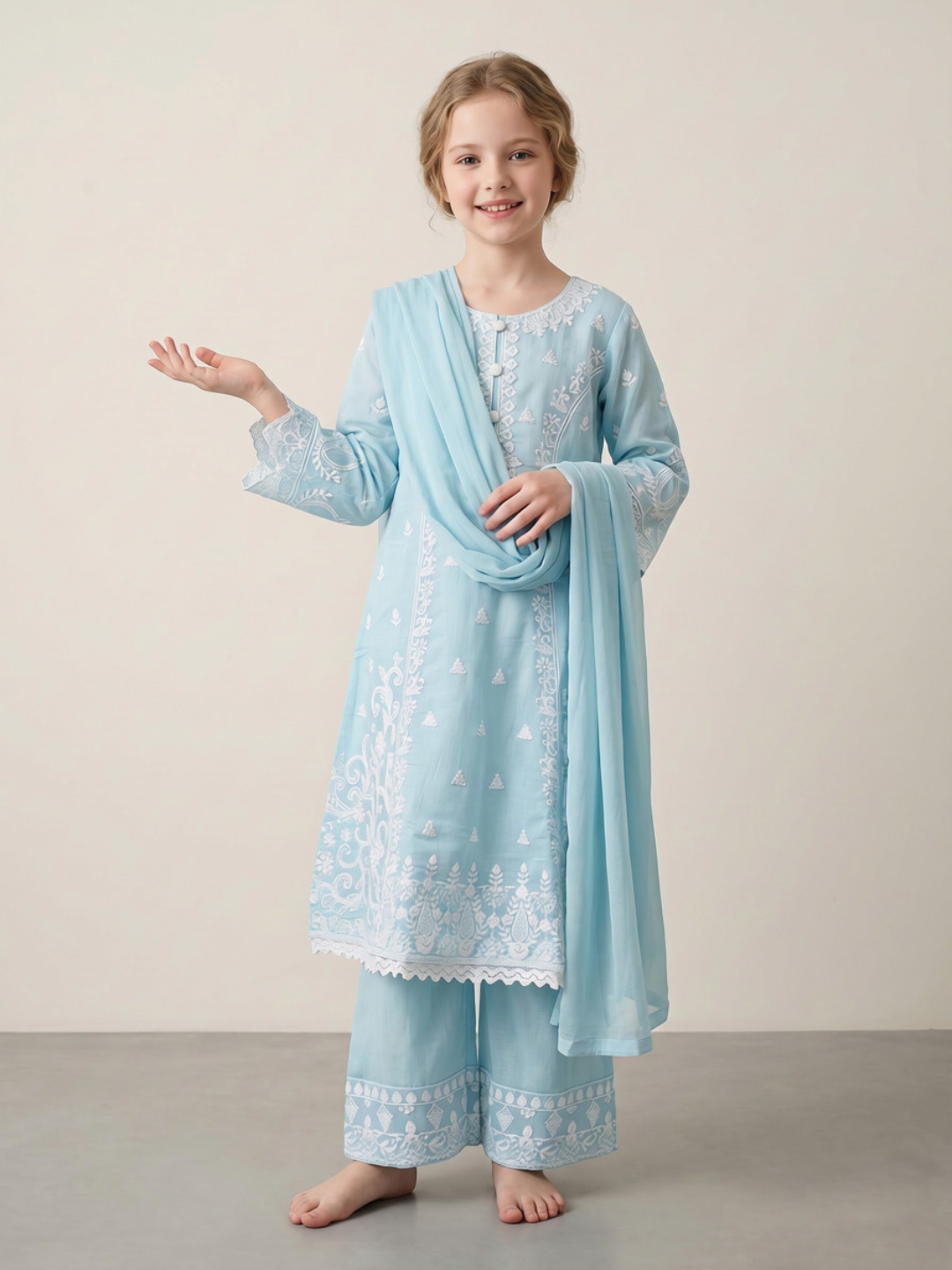 Cotton Embroidery Frock Set 1660 Blue (With Dupatta)