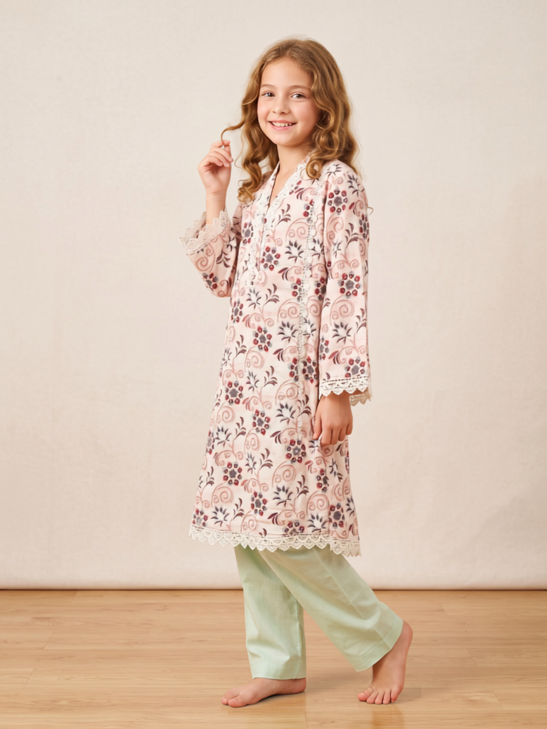 Cotton Printed Frock Set 1663 Pink
