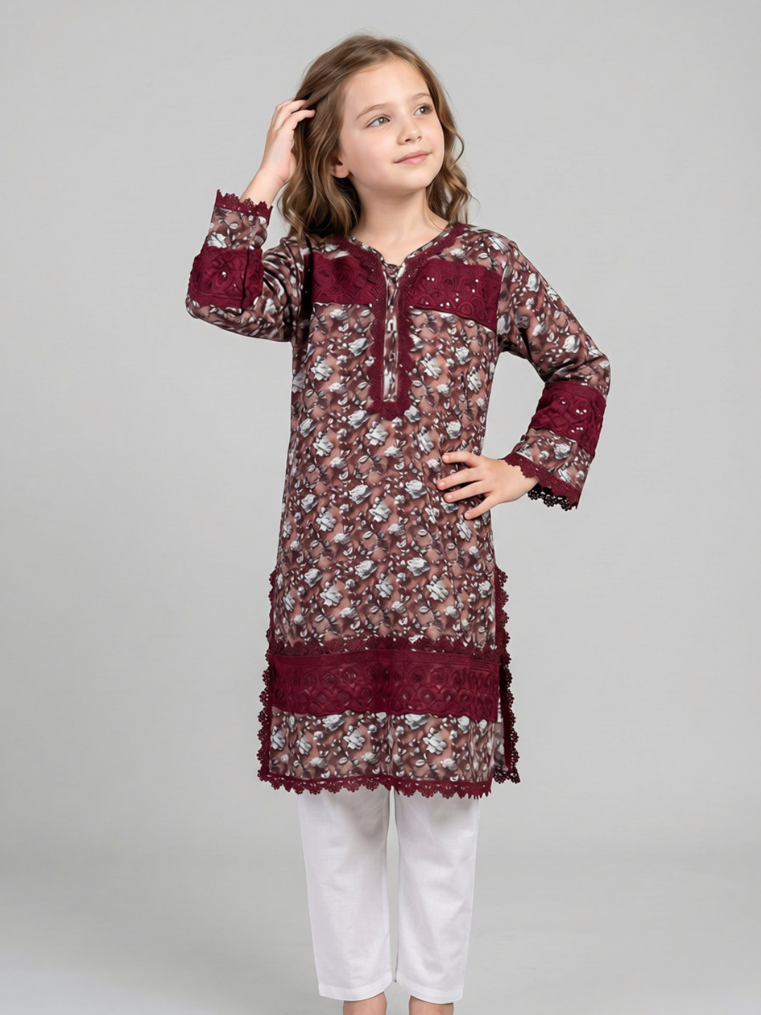 Cotton Printed Kurti Set 1662 Maroon