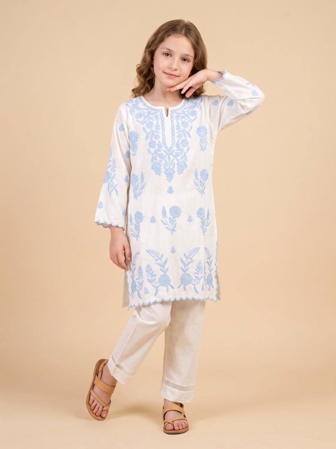 Cotton Embroidery Kurti Set 1669 White