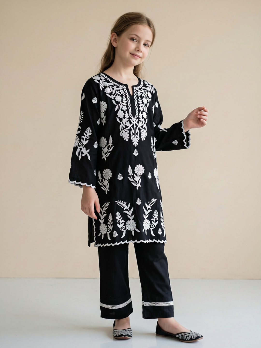 Cotton Embroidery Kurti Set 1668 Black