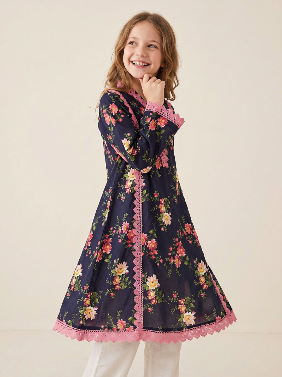 Cotton Printed Frock Set 1664 Blue