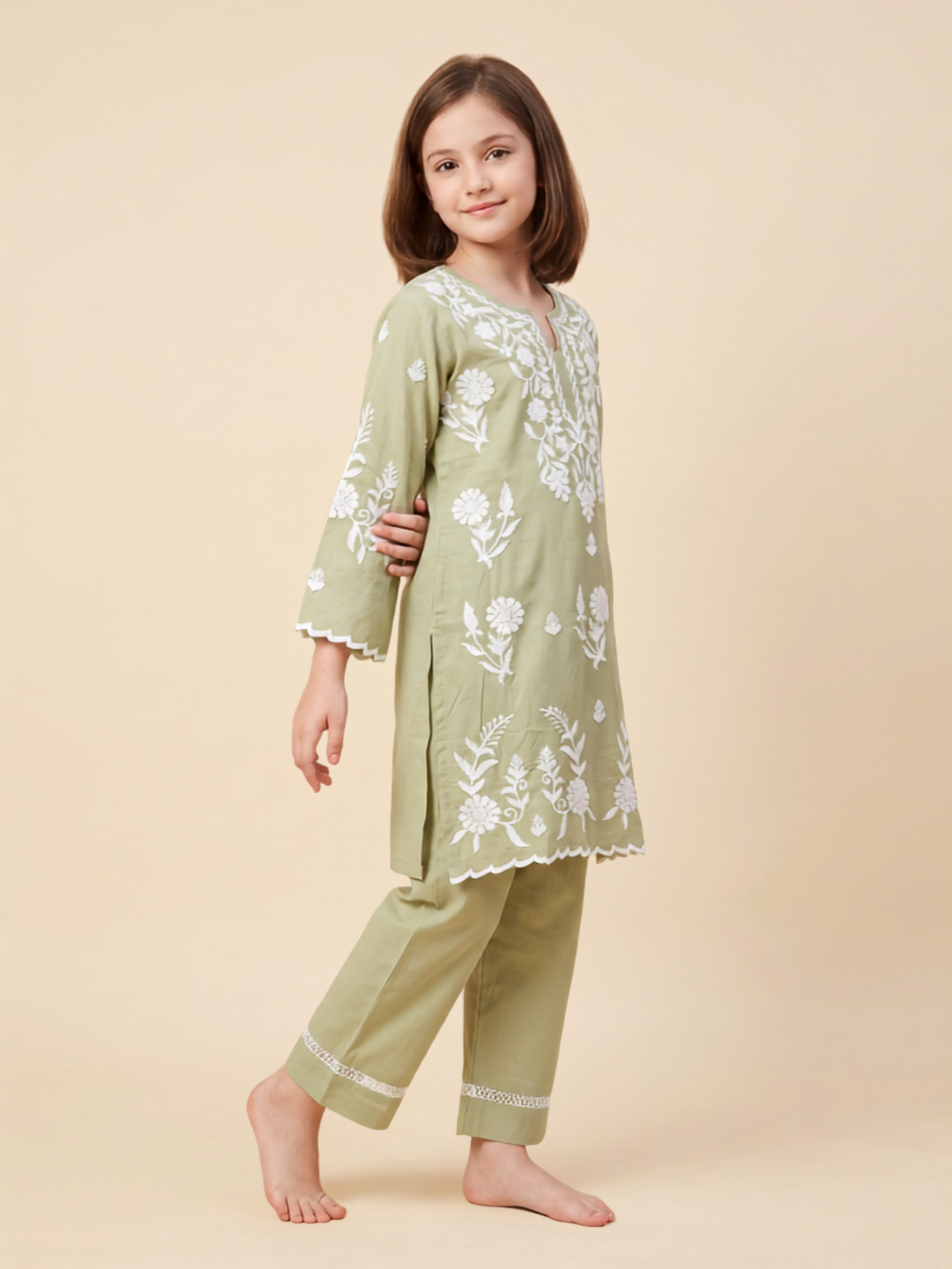 Cotton Embroidery Kurti set 1671 Green