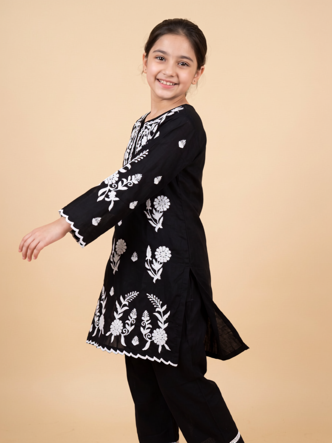 Cotton Embroidery Kurti Set 1668 Black