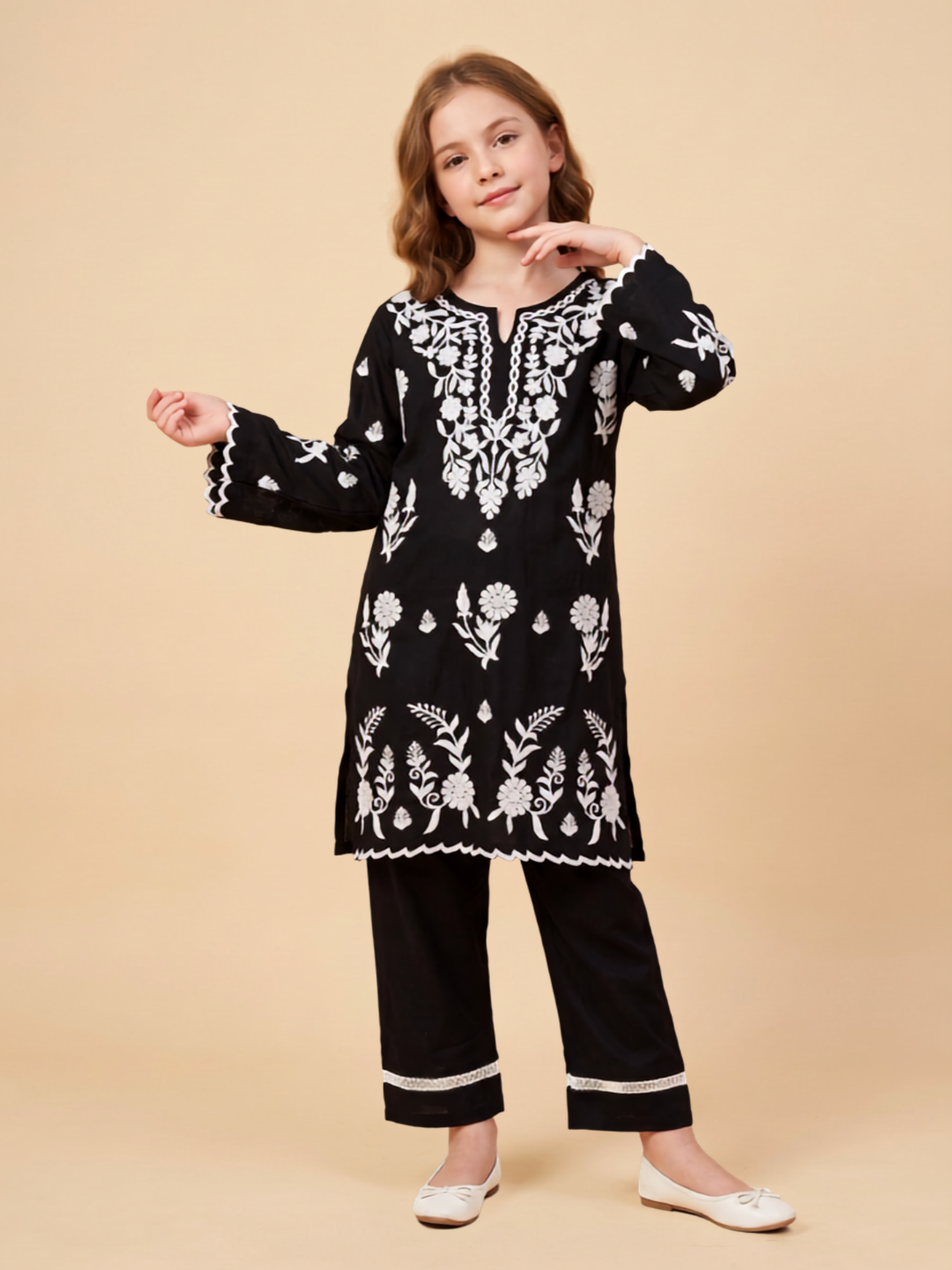 Cotton Embroidery Kurti Set 1668 Black