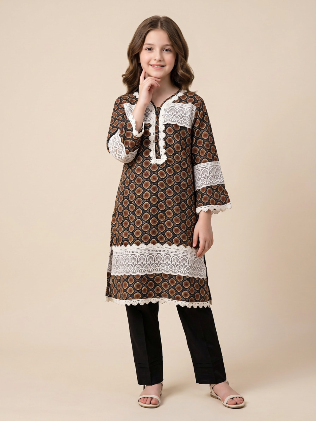 Cotton Printed Kurti Set 1661 Brown