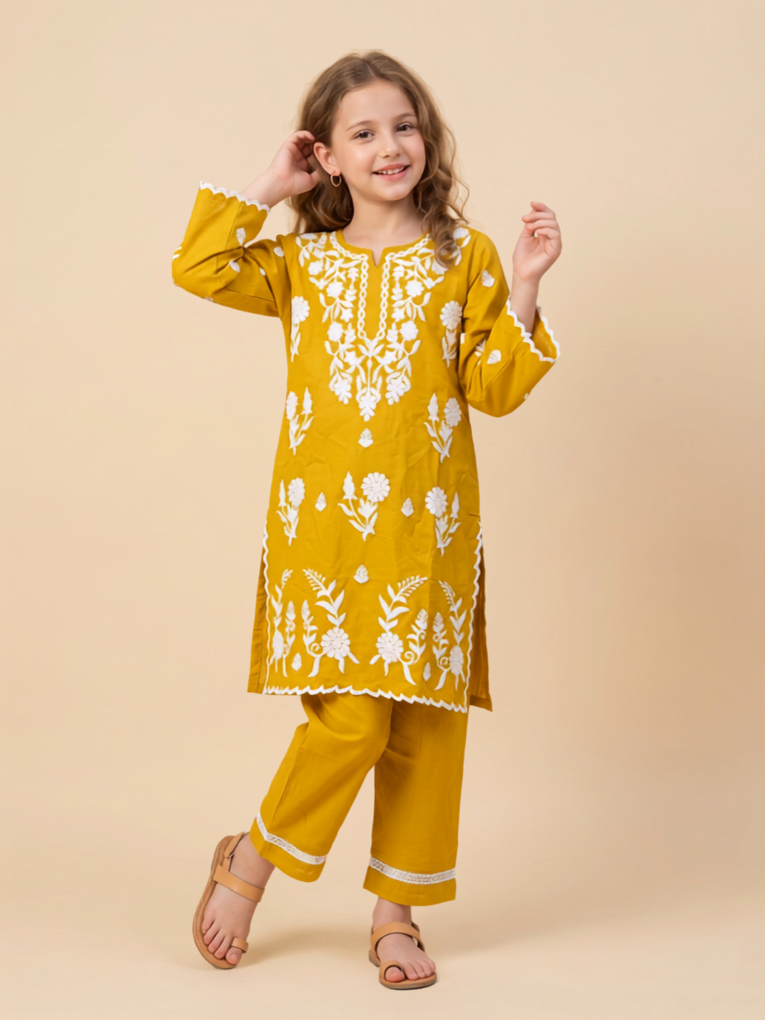 Cotton Embroidery Kurti Set 1666 Yellow