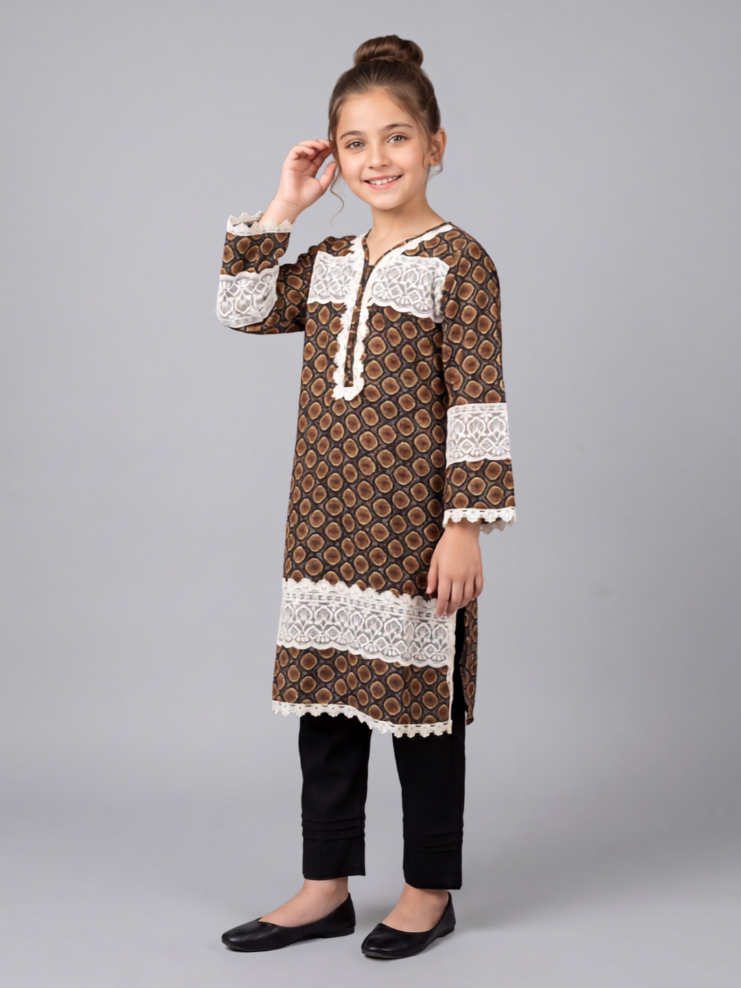 Cotton Printed Kurti Set 1661 Brown