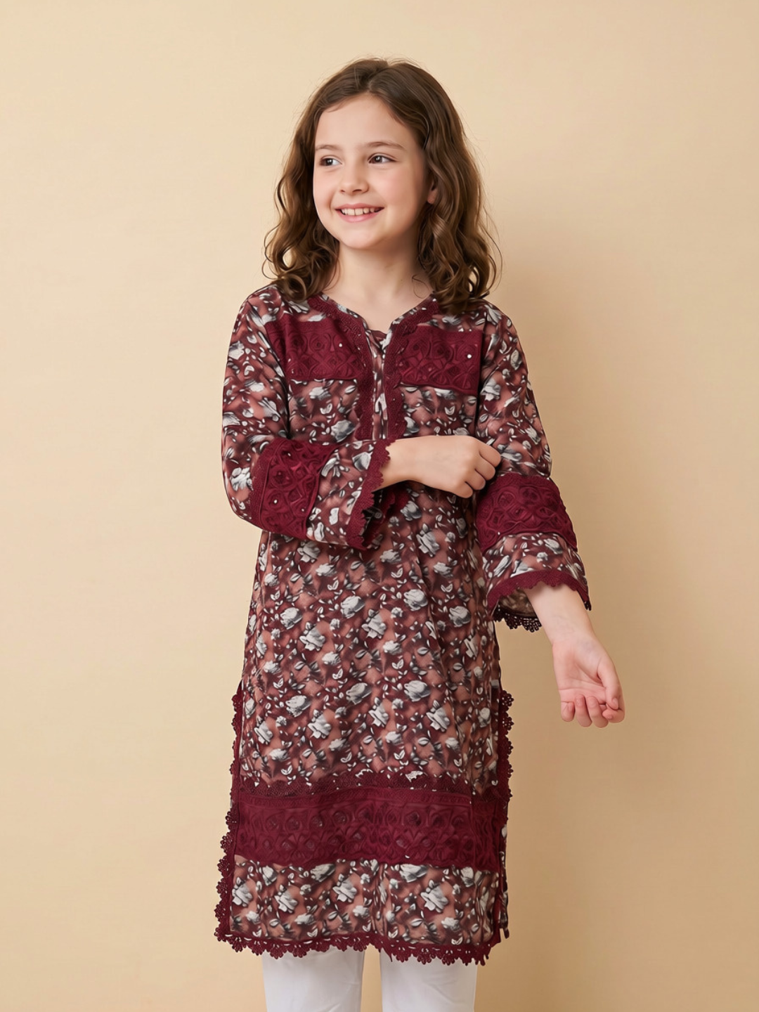 Cotton Printed Kurti Set 1662 Maroon