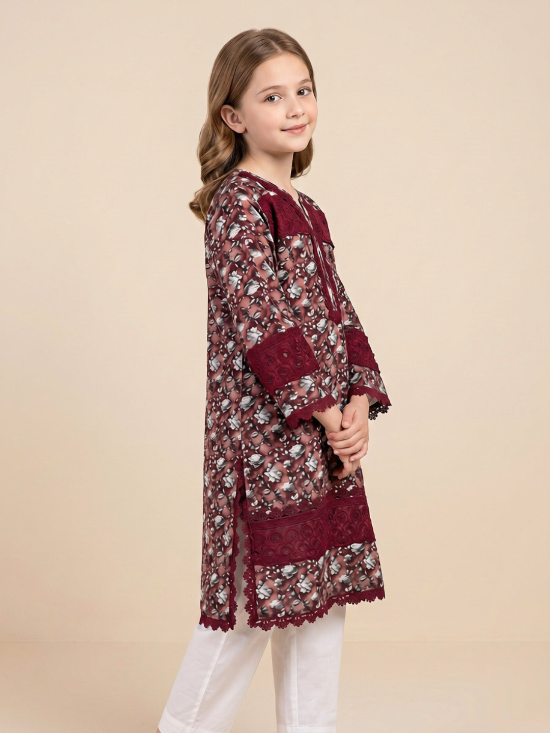 Cotton Printed Kurti Set 1662 Maroon