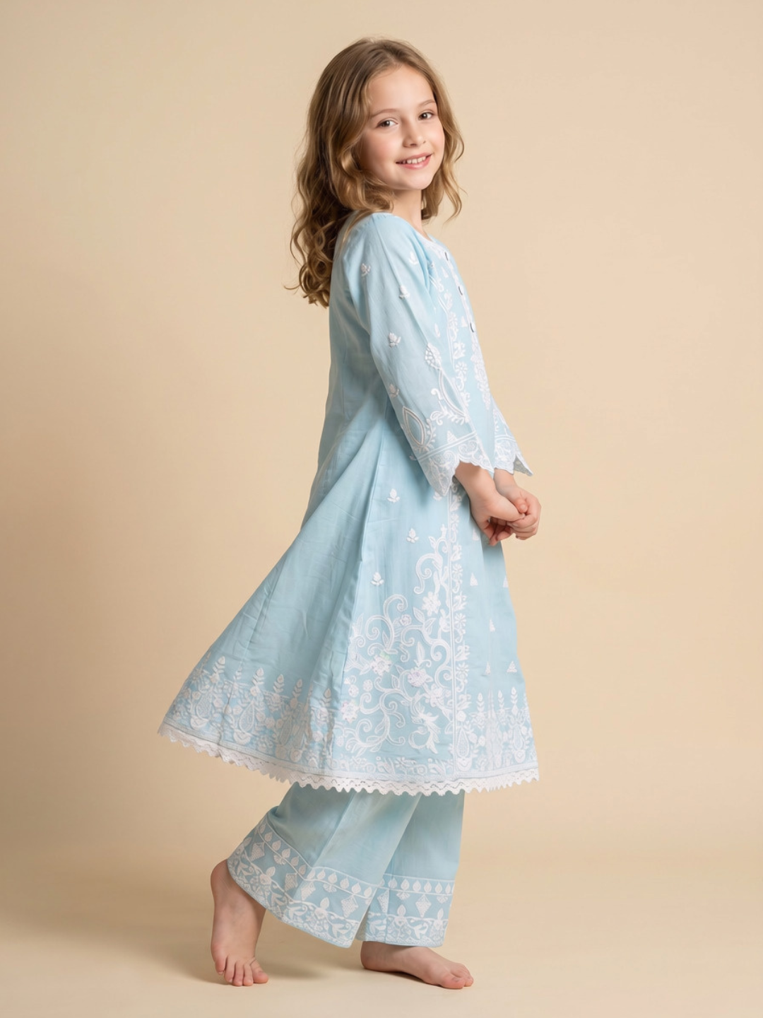 Cotton Embroidery Frock Set 1660 Blue (With Dupatta)