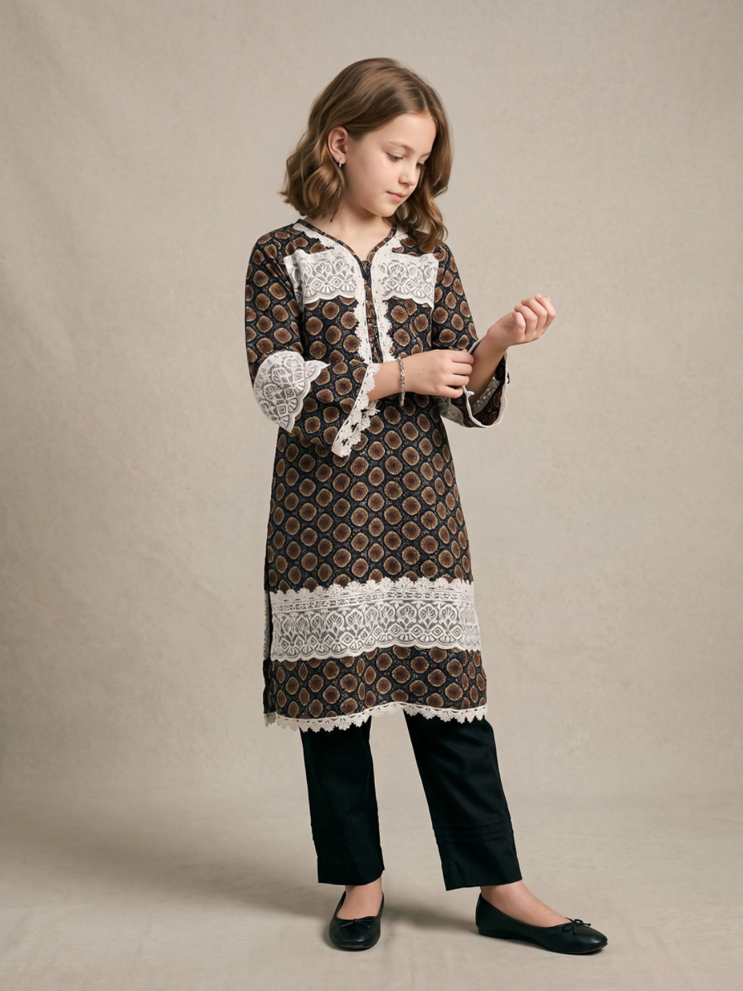 Cotton Printed Kurti Set 1661 Brown