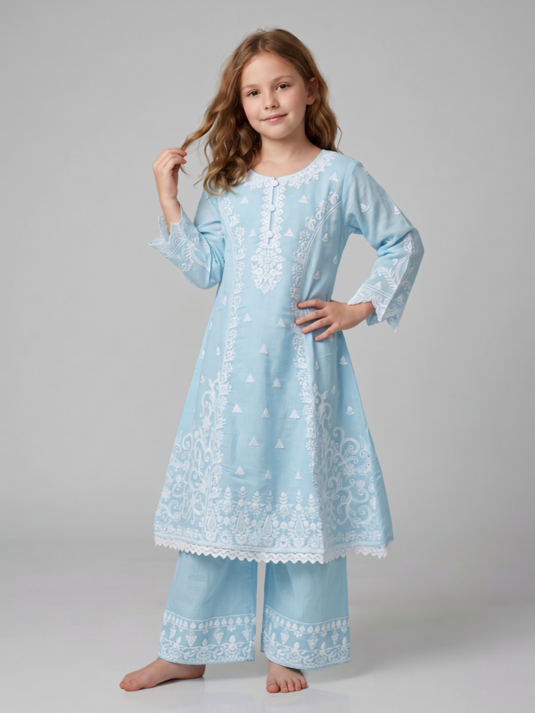 Cotton Embroidery Frock Set 1660 Blue (With Dupatta)