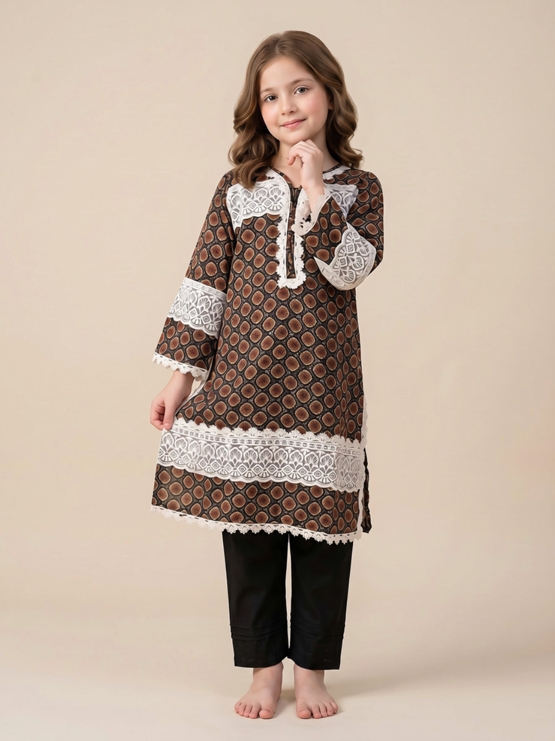 Cotton Printed Kurti Set 1661 Brown