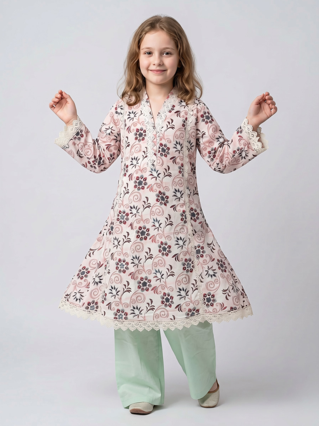 Cotton Printed Frock Set 1663 Pink