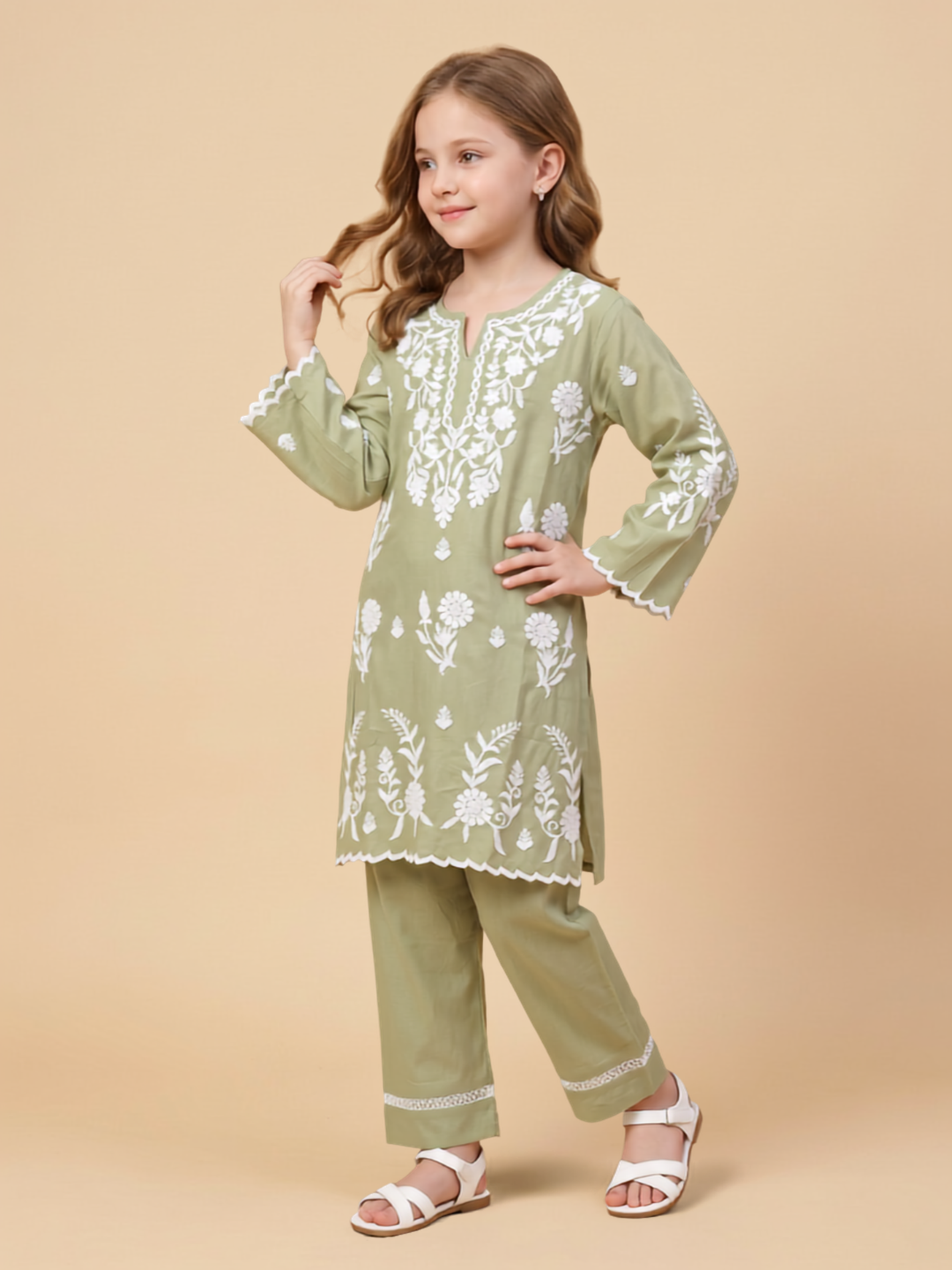 Cotton Embroidery Kurti set 1671 Green