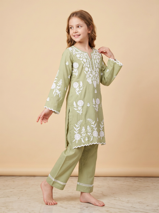 Cotton Embroidery Kurti set 1671 Green