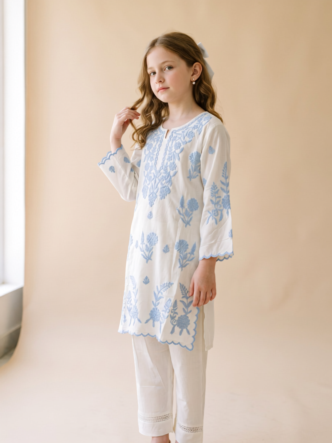 Cotton Embroidery Kurti Set 1669 White