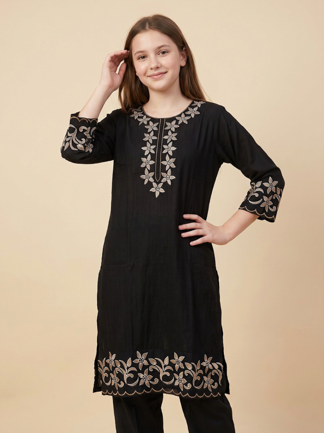 Cotton Embroidery Kurti Set 1659 Black